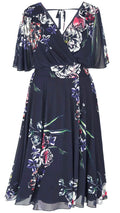 Athena Angel Sleeve Floral Print Midi Dress Navy