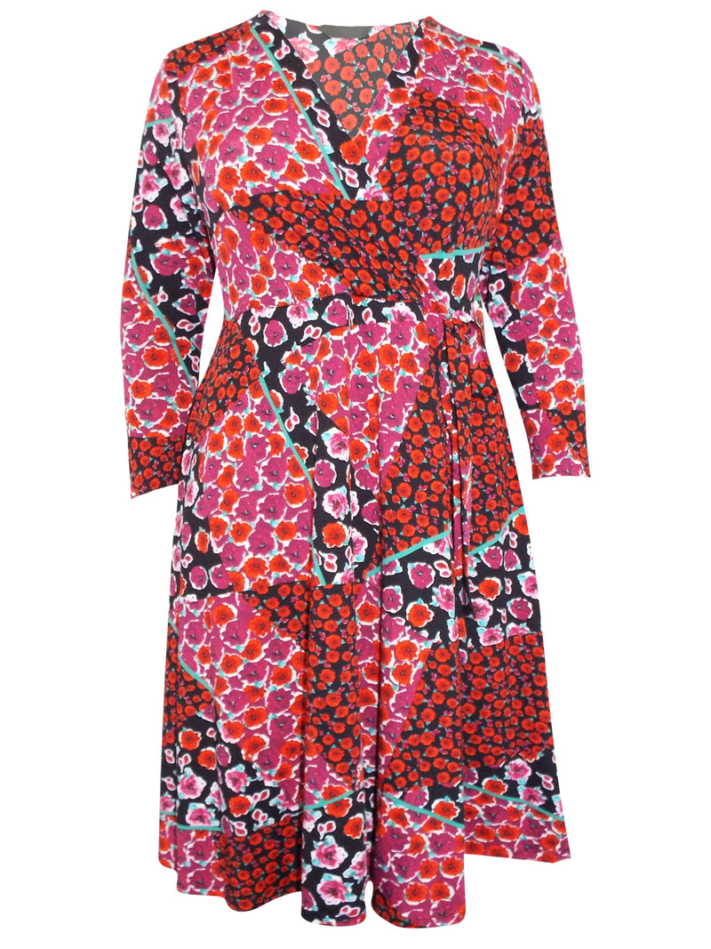 Bonnie Patchwork Floral Print Wrap Dress