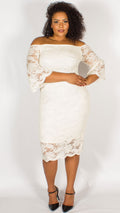 Perth Off The Shoulder Lace Midi Dress Ivory