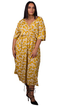 CurveWow Mustard Daisy Wrap Maxi Dress