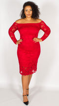 Orlando Off The Shoulder Lace Midi Dress Red