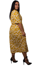 CurveWow Mustard Daisy Wrap Maxi Dress