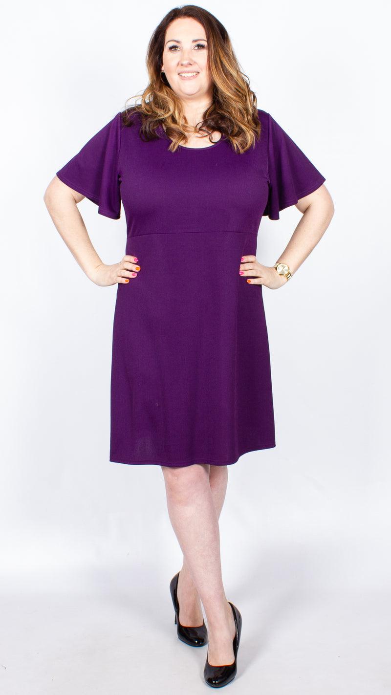 CurveWow Purple Frill Sleeve Dress