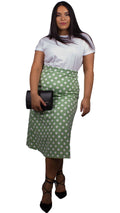 Curvewow Midi Skirt Green Polka Dot