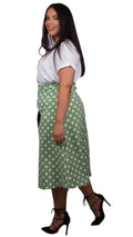 Curvewow Midi Skirt Green Polka Dot
