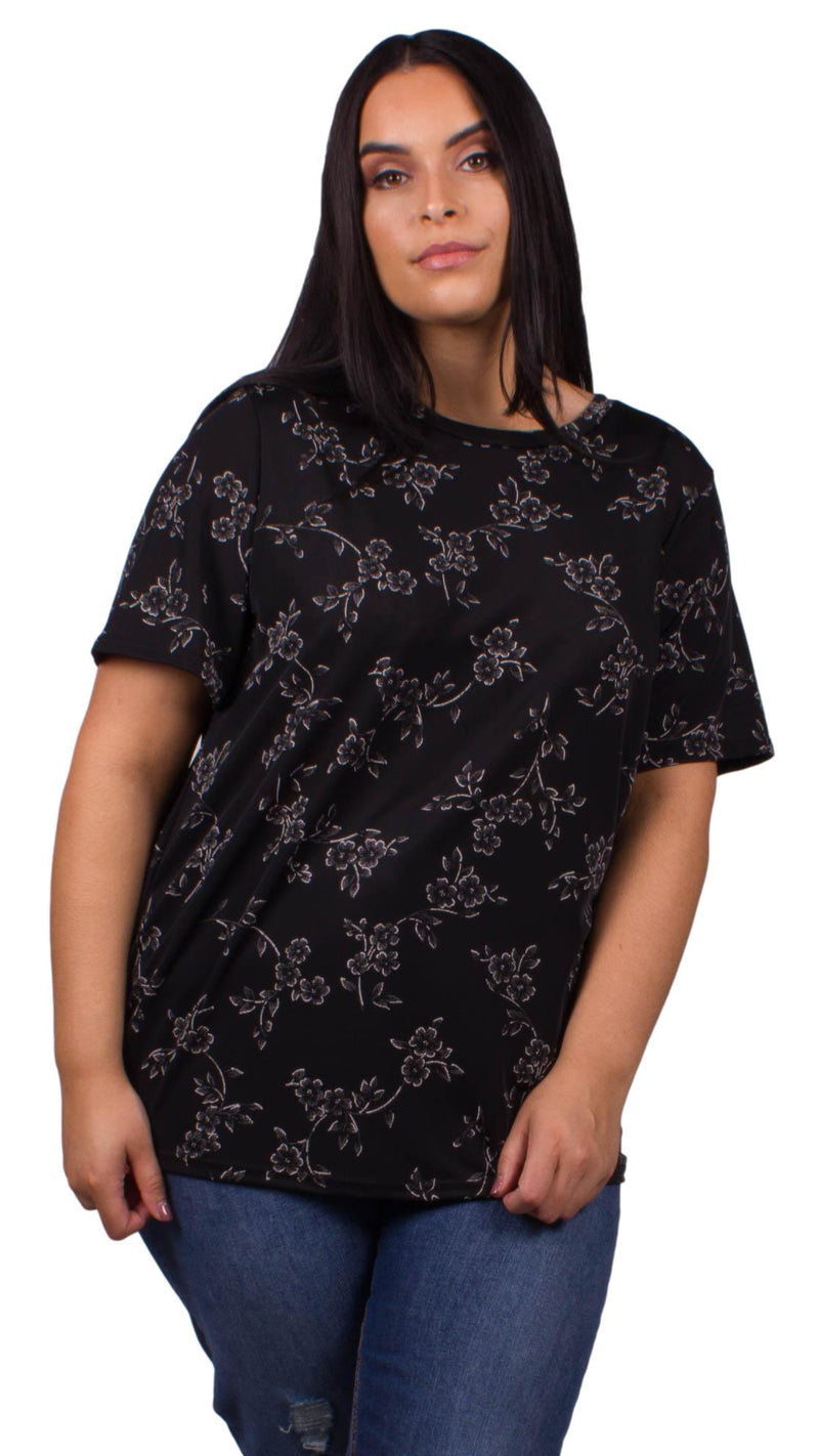 CurveWow Black Floral T-Shirt