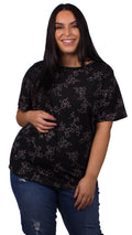 CurveWow Black Floral T-Shirt