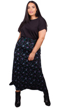 Curvewow Black Floral Maxi Skirt