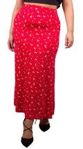 Curvewow Red Floral Maxi Skirt