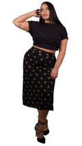 Curvewow Black Floral Midi Skirt
