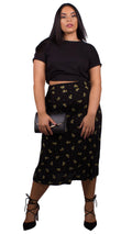 Curvewow Black Floral Midi Skirt