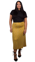 Curvewow Mustard Floral Midi Skirt