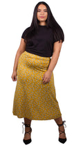 Curvewow Mustard Floral Midi Skirt