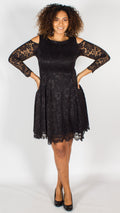 Napier Cold Shoulder Fit & Flare Lace Dress