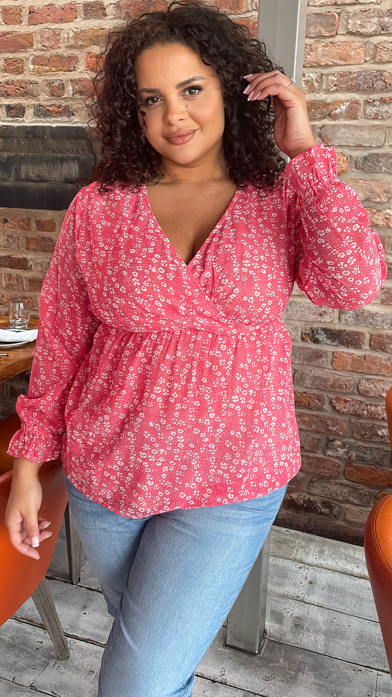 CurveWow Wrap Top Red Floral