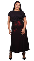 Curvewow Maxi Skirt Black and Red Print