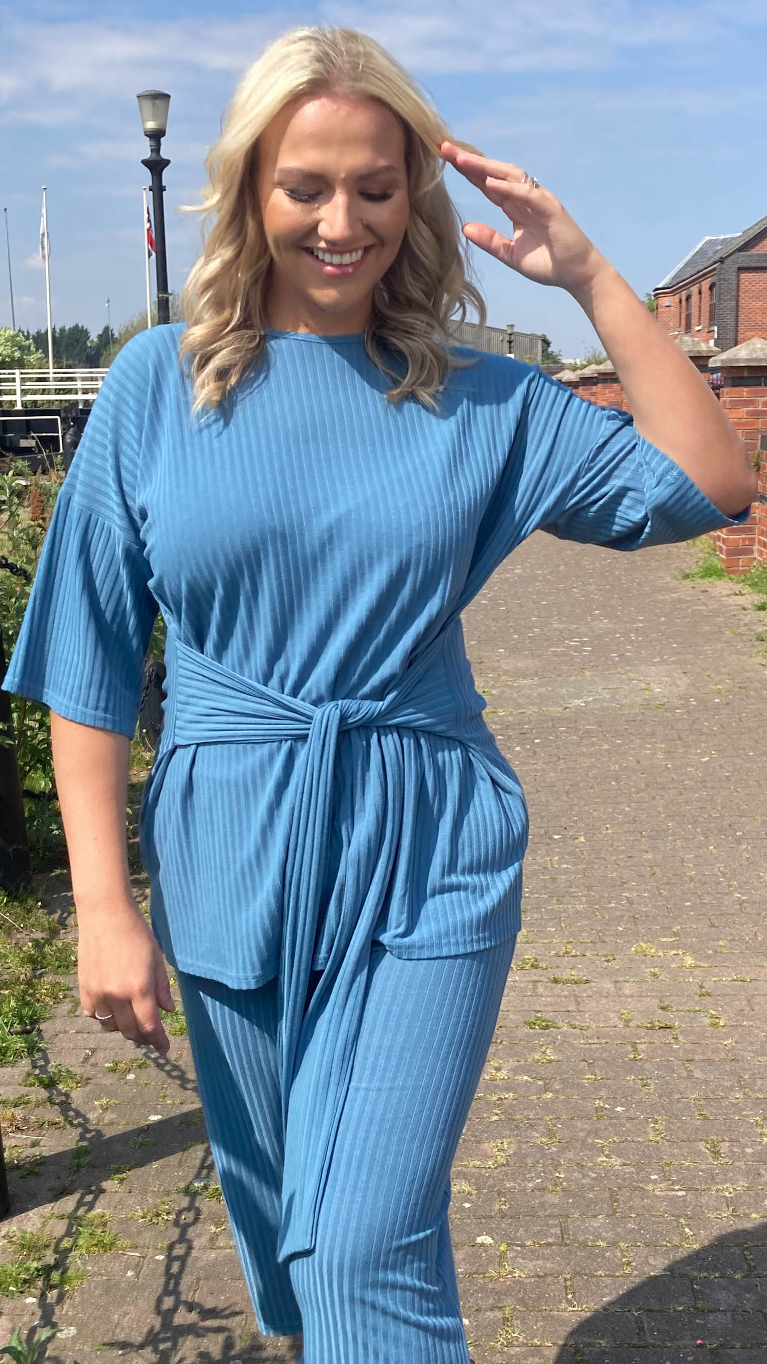 CurveWow Ribbed Short Sleeve Lounge Top Denim Blue