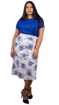 Curvewow Midi Skirt White & Blue Floral