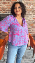 CurveWow Lilac & Pink Spot Flutter Sleeve Top