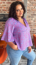 CurveWow Lilac & Pink Spot Flutter Sleeve Top
