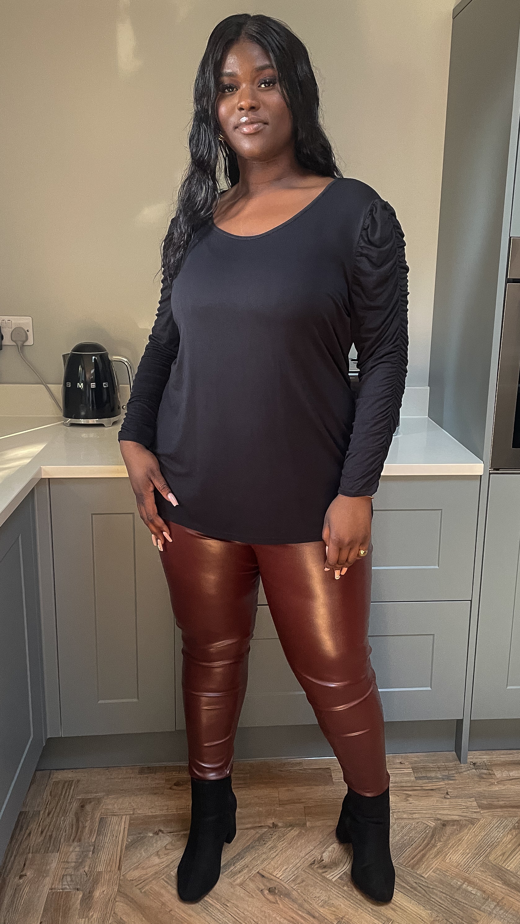 CurveWow PU Leggings Chocolate