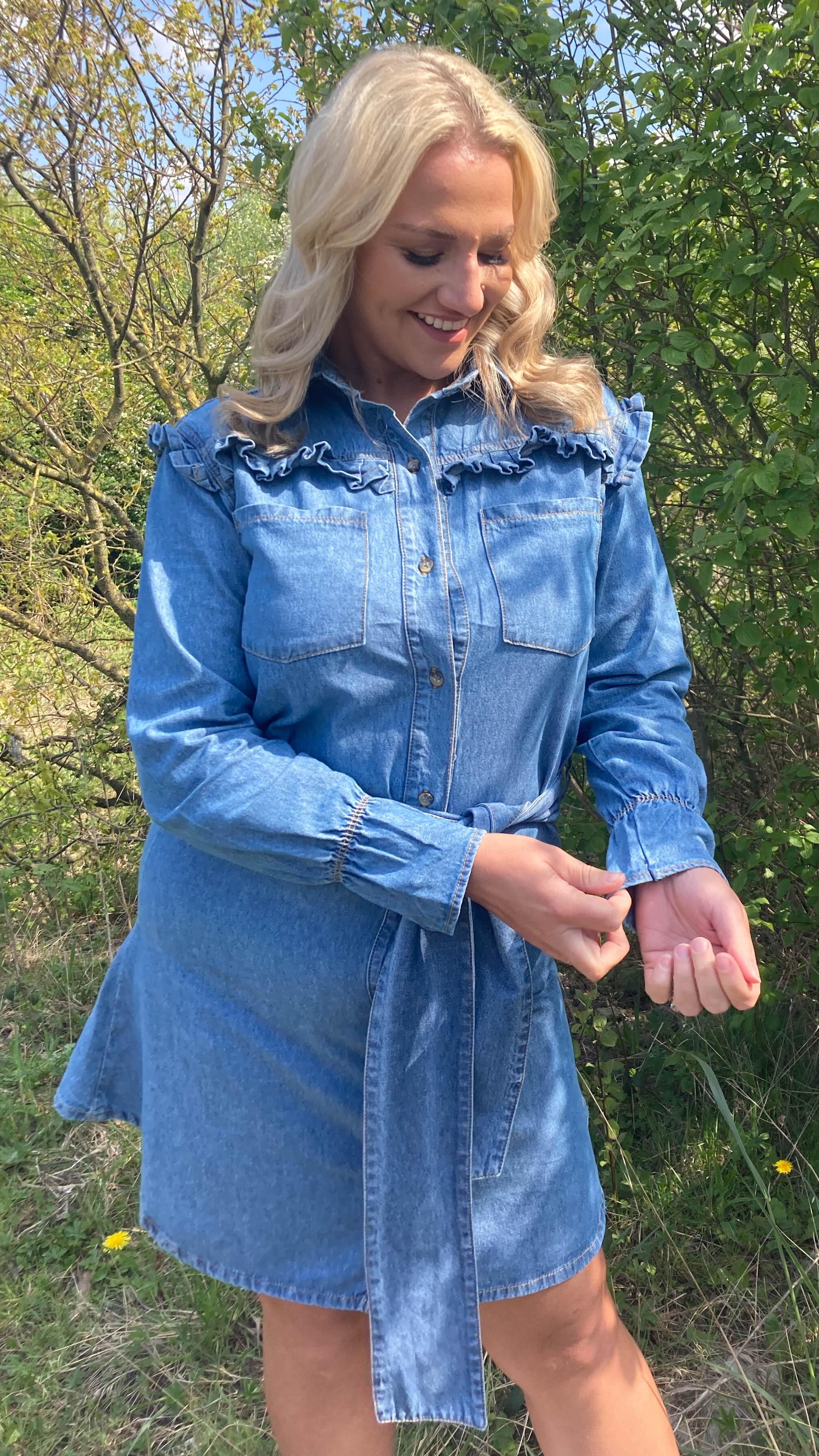 CurveWow Ruffle Denim Shirt Dress