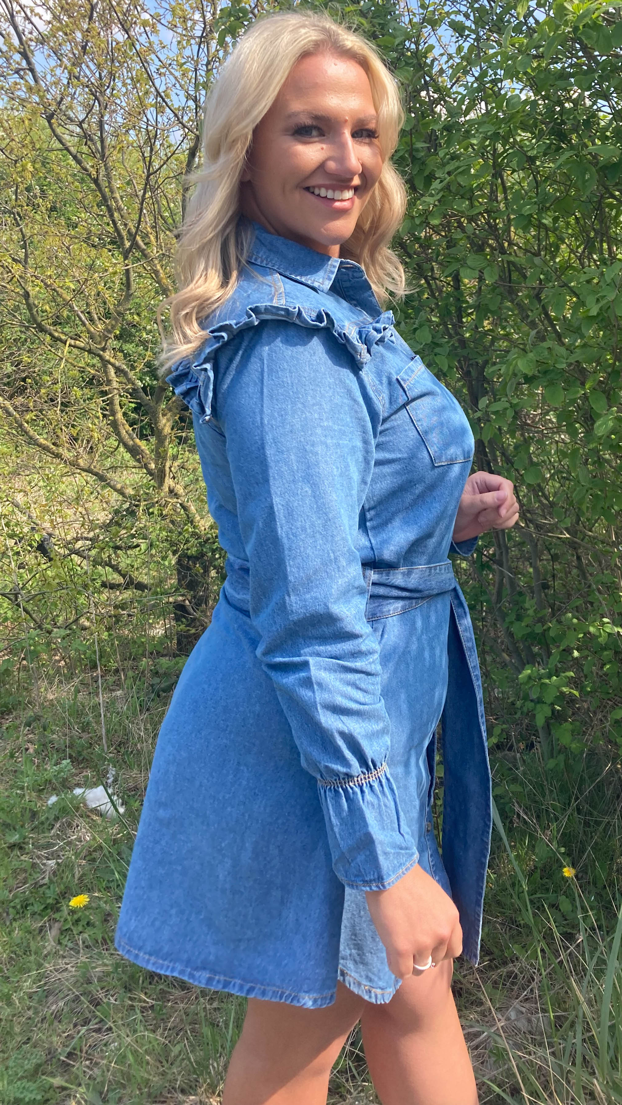 CurveWow Ruffle Denim Shirt Dress