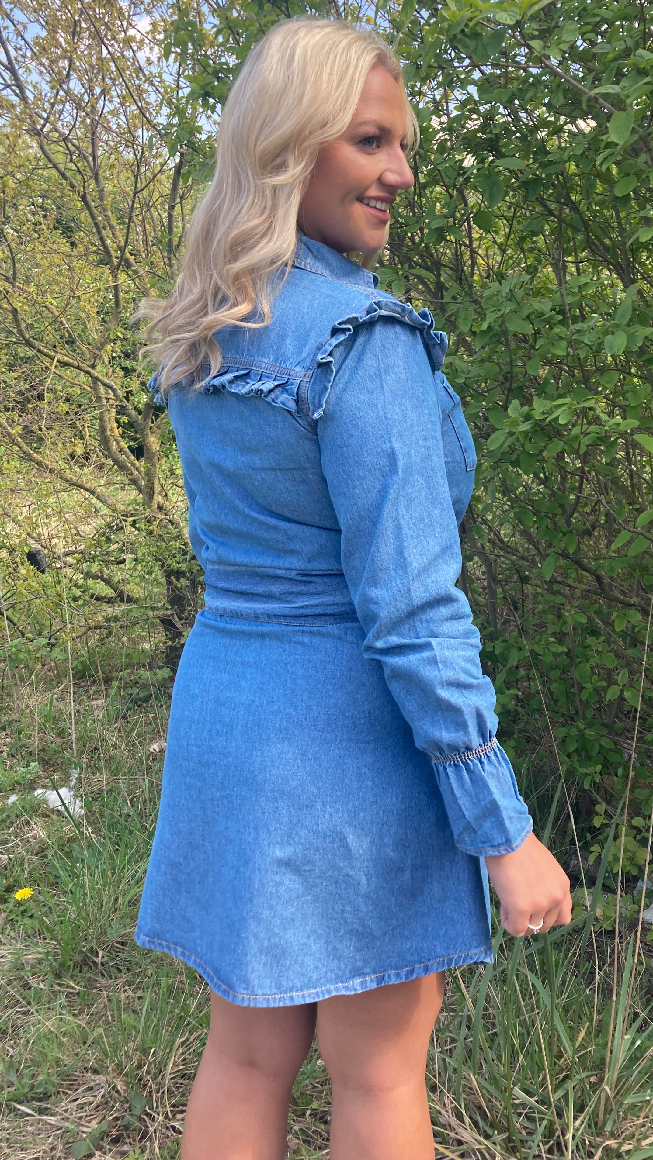CurveWow Ruffle Denim Shirt Dress