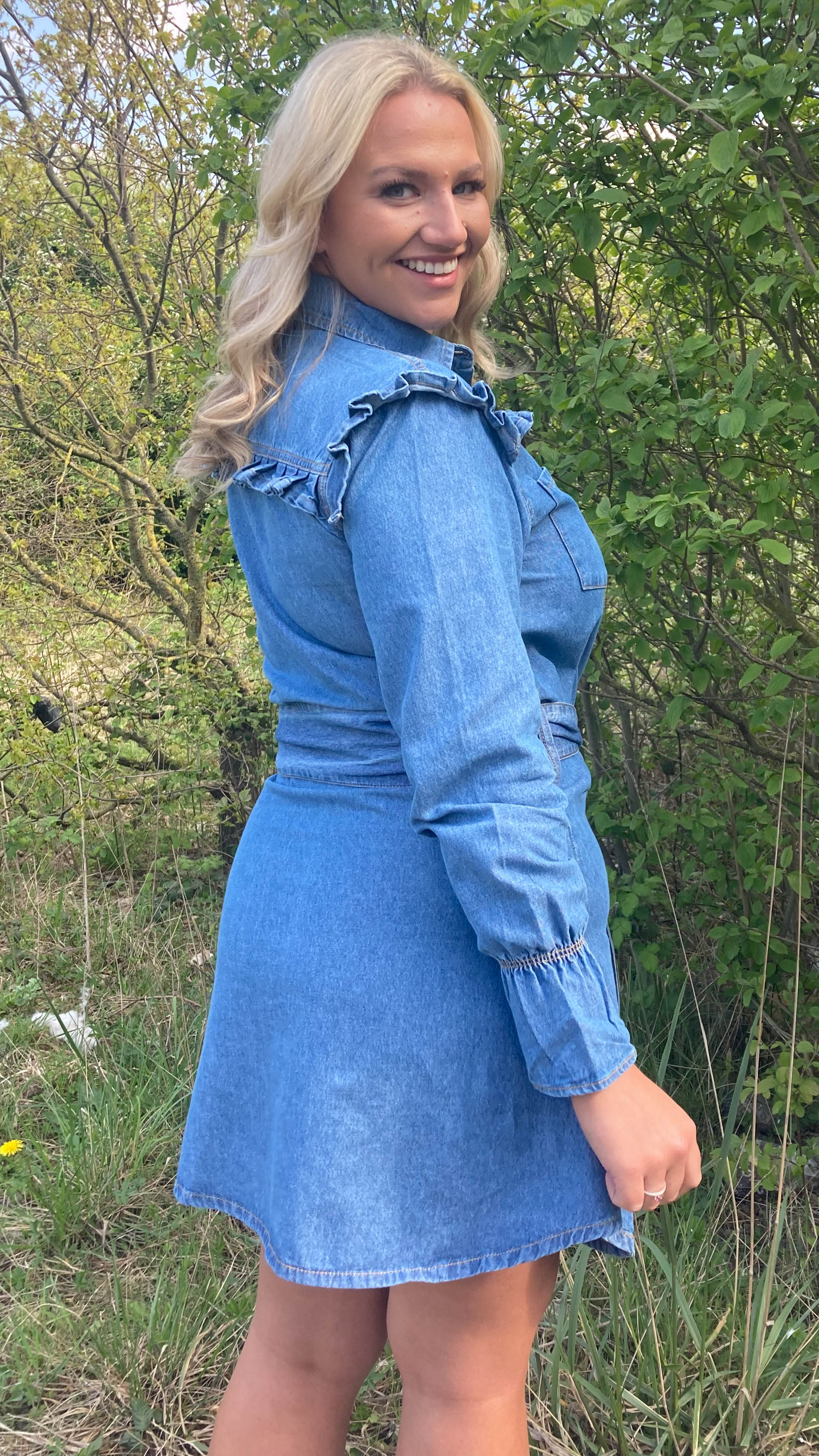CurveWow Ruffle Denim Shirt Dress