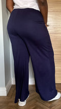 CurveWow Wide Leg Pull On Trousers Navy