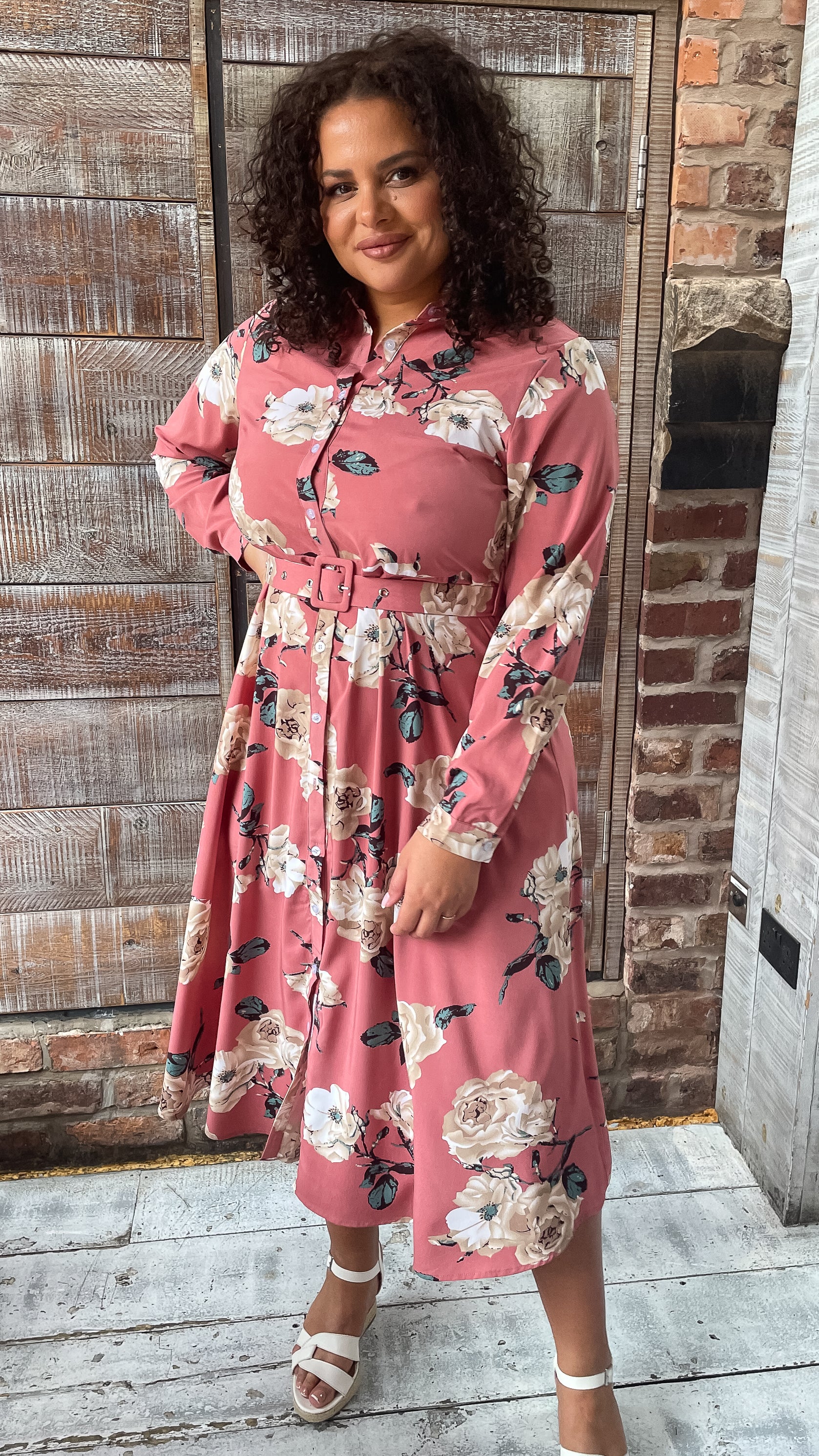 evolving shirt dress pink curve Odeon Stretch Poplin Shirtdress