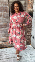 CurveWow Belted Shirt Dress Pink Floral