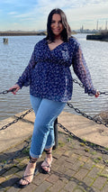 CurveWow Wrap Top Navy Ditsy Floral