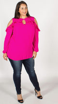 Montreal Fuchsia Cold Shoulder Top with Frill Detail