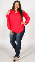 Montreal Strawberry Cold Shoulder Top with Frill Detail