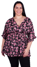 CurveWow Wrap Frill Sleeve Tunic Pink Ditsy