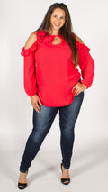 Montreal Strawberry Cold Shoulder Top with Frill Detail