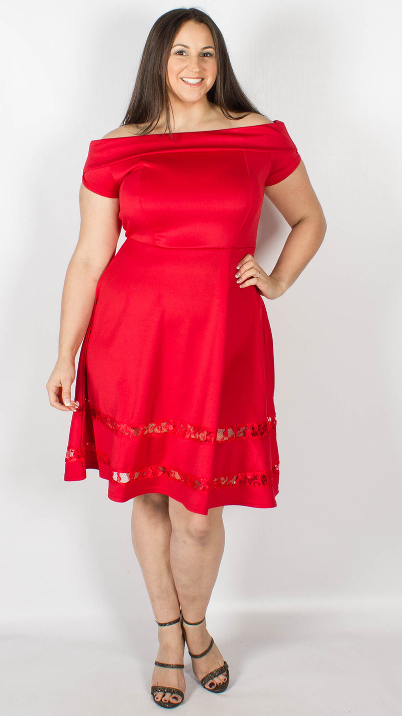 Dubai Off the Shoulder Fit and Flare Dress Red