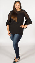 Jade Bubble Blouse with Dobby Sleeves Black