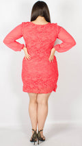 Antwerp Coral Chiffon Sleeve Lace Dress