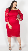 Perth Off the Shoulder Lace Midi Dress Red