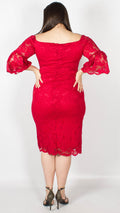 Perth Off the Shoulder Lace Midi Dress Red