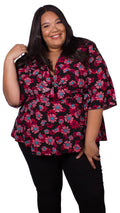 Kyra Black and Pink Floral Wrap Top