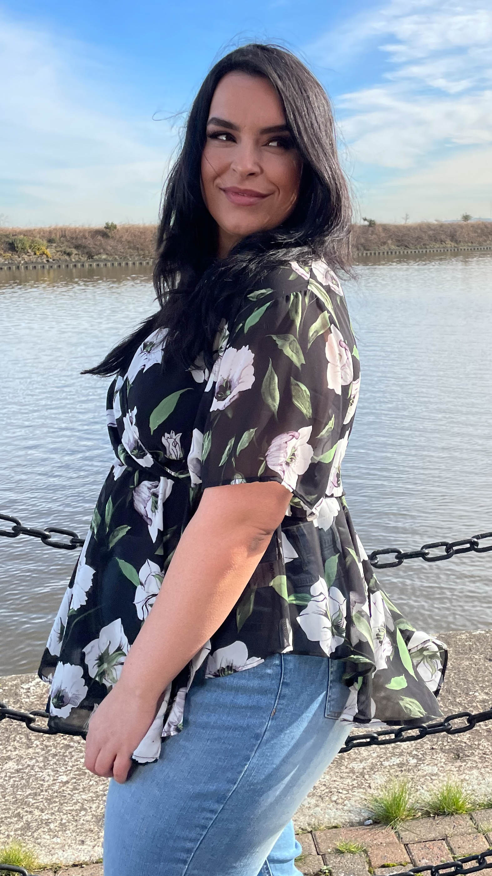 CurveWow Dip Front Wrap Top Black