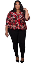 Johanna Floral Twist Front Top Red