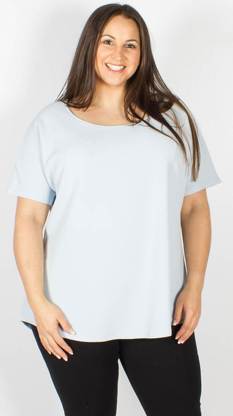 Marseille Baby Blue Textured Dipped Hem Top