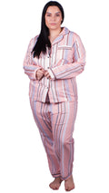 CurveWow Long Sleeve Striped Pyjama Set Pink