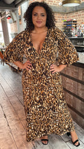 CurveWow Leopard Print Shirred Waist Maxi Dress