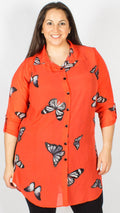 Teplice Chiffon Orange Butterfly Side Slit Shirt