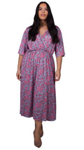 CurveWow Blue and Pink Floral Wrap Maxi Dress